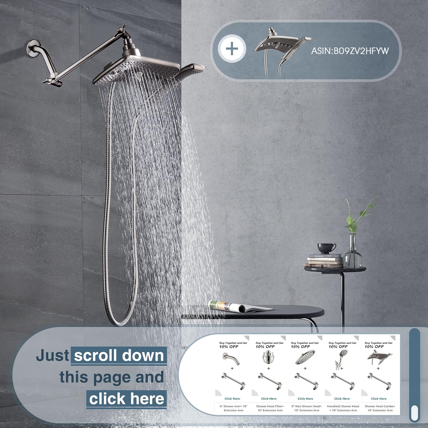 BRIGHT SHOWERS Brazo de extensión de cabezal de ducha de latón para lluvia y cabezal de ducha de mano, extensor universal de brazo de ducha de 10