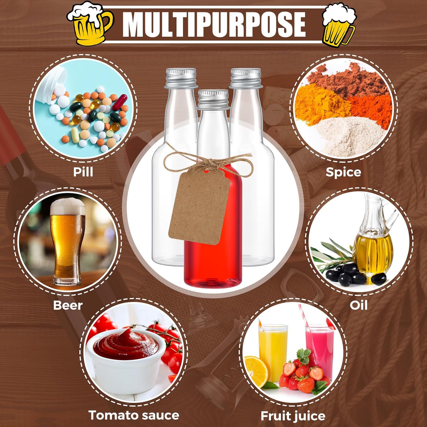 Mifoci 150 mini botellas de licor para fiestas, botellas de alcohol de plástico de 1.7 onzas con tapa, botellas de alcohol con tapa, botellas de