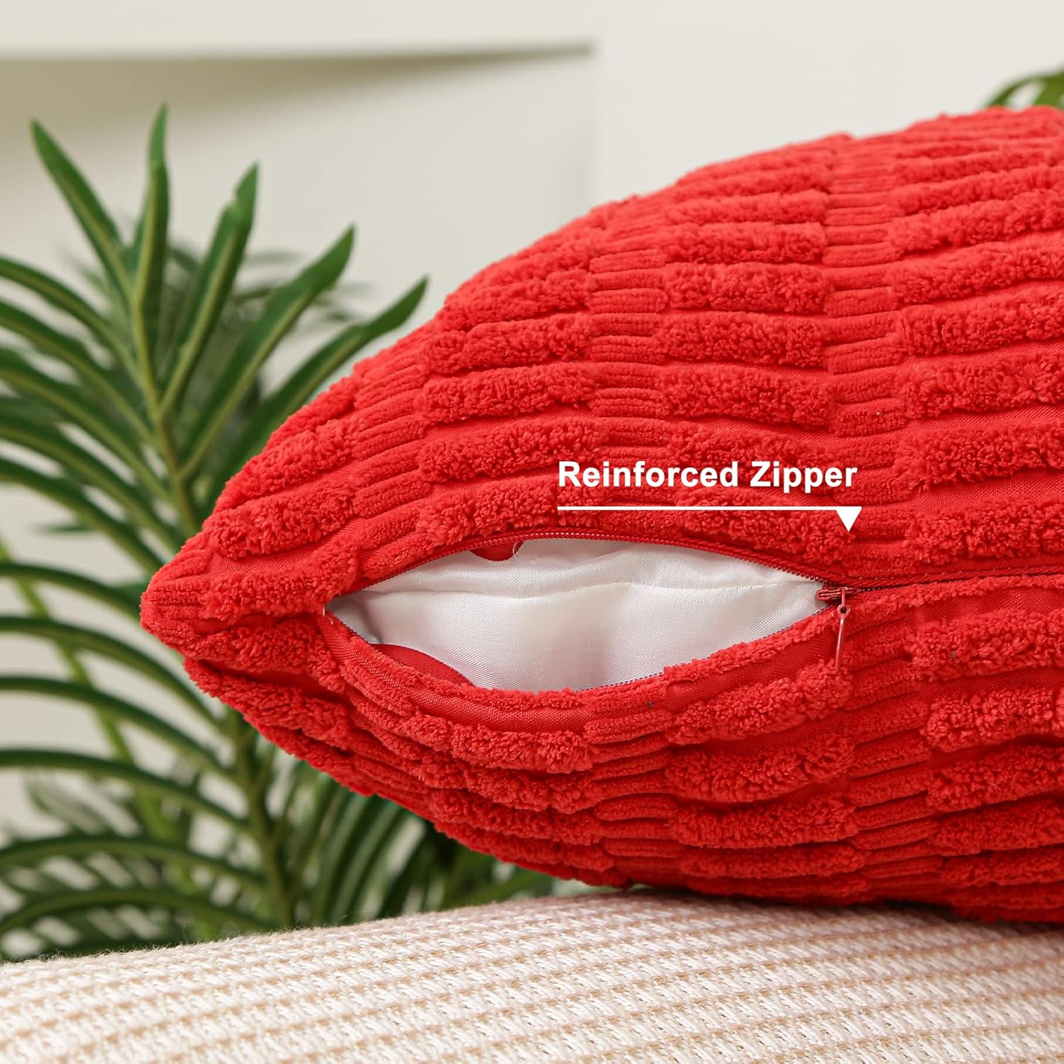 Fundas de almohada de 18 x 18 pulgadas, fundas de cojín cuadradas de pana suave a rayas bohemias para decoración del hogar, fundas de almohada