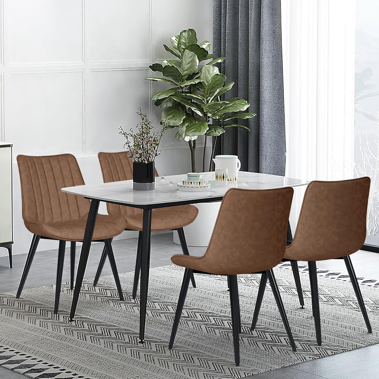 AVAWING Juego de 4 sillas de comedor, modernas de mediados de siglo, sillas de comedor de ocio sin brazos, silla tapizada de piel sintética con