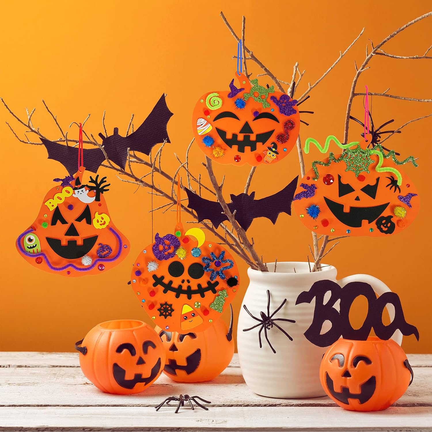 Winlyn 30 kits de decoración de calabaza de Halloween para otoño, kits de manualidades de calabaza, formas de calabaza de espuma con calcomanías de