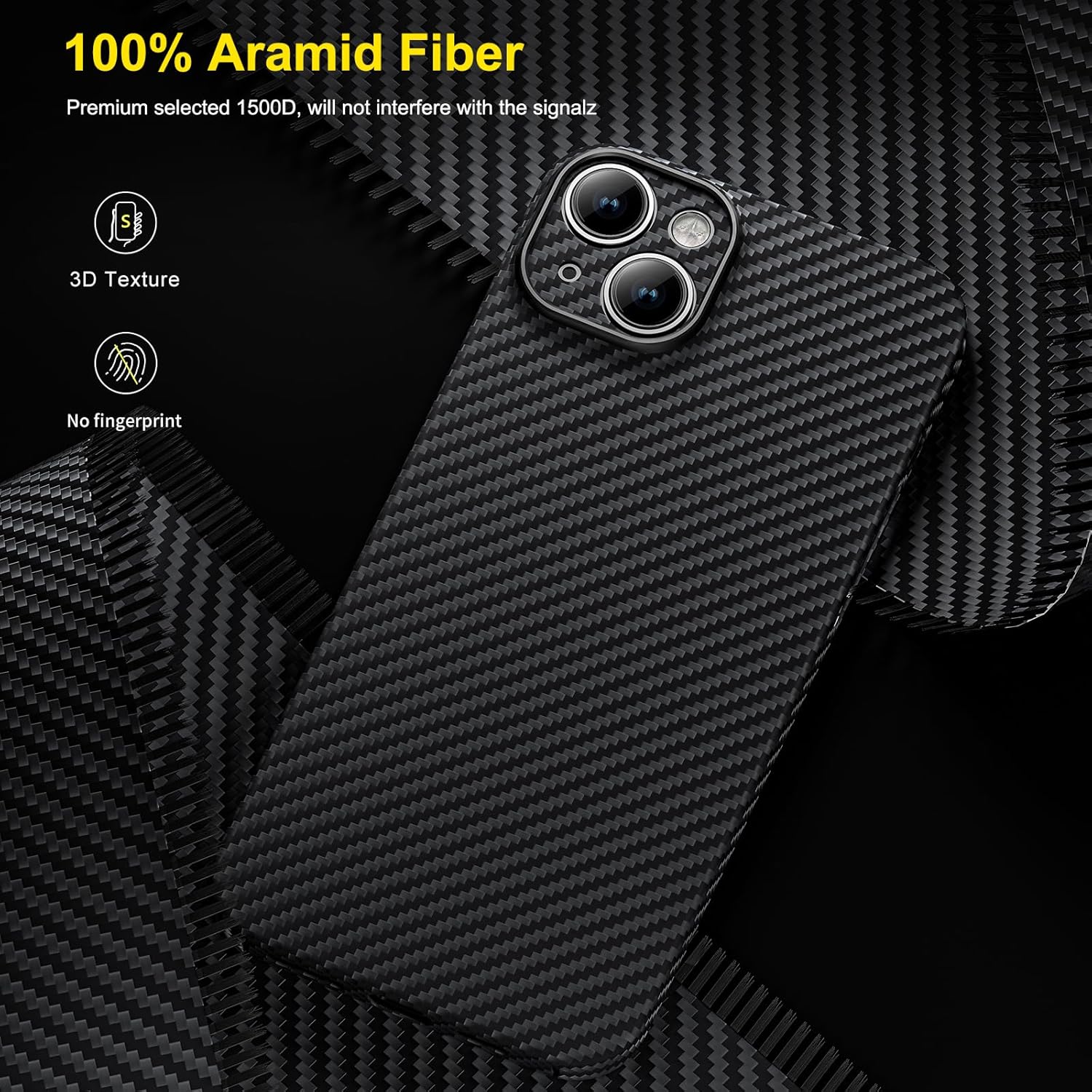 memumi Funda de fibra de carbono para iPhone 15 Plus, resistente y duradera de 0.020 in, ajuste delgado, para iPhone 15 Plus, fibra de aramida real,