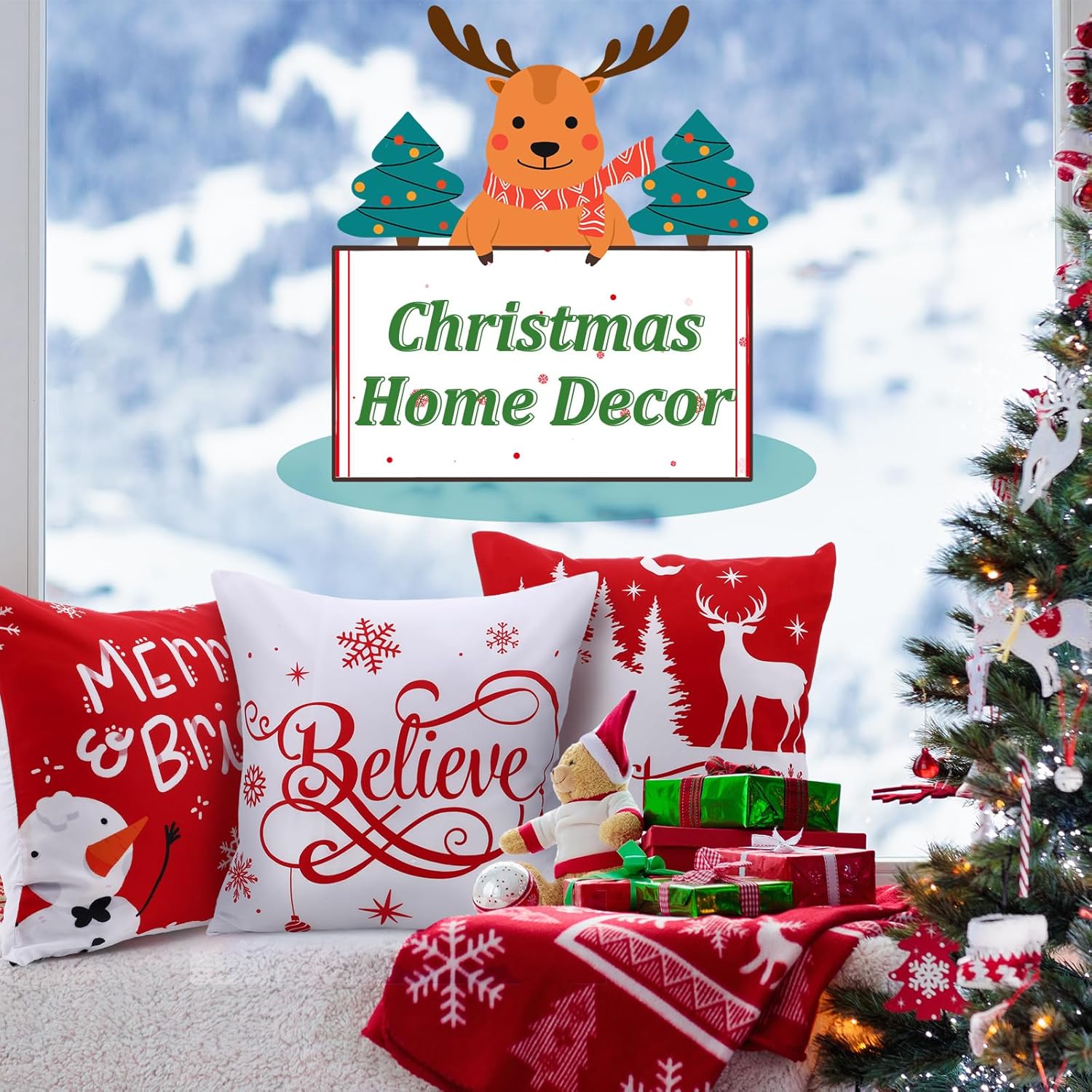 9 fundas de almohada de Navidad de 18 x 18 pulgadas, fundas de almohada navideñas para el hogar, árbol de Navidad, fundas de almohada para el hogar,