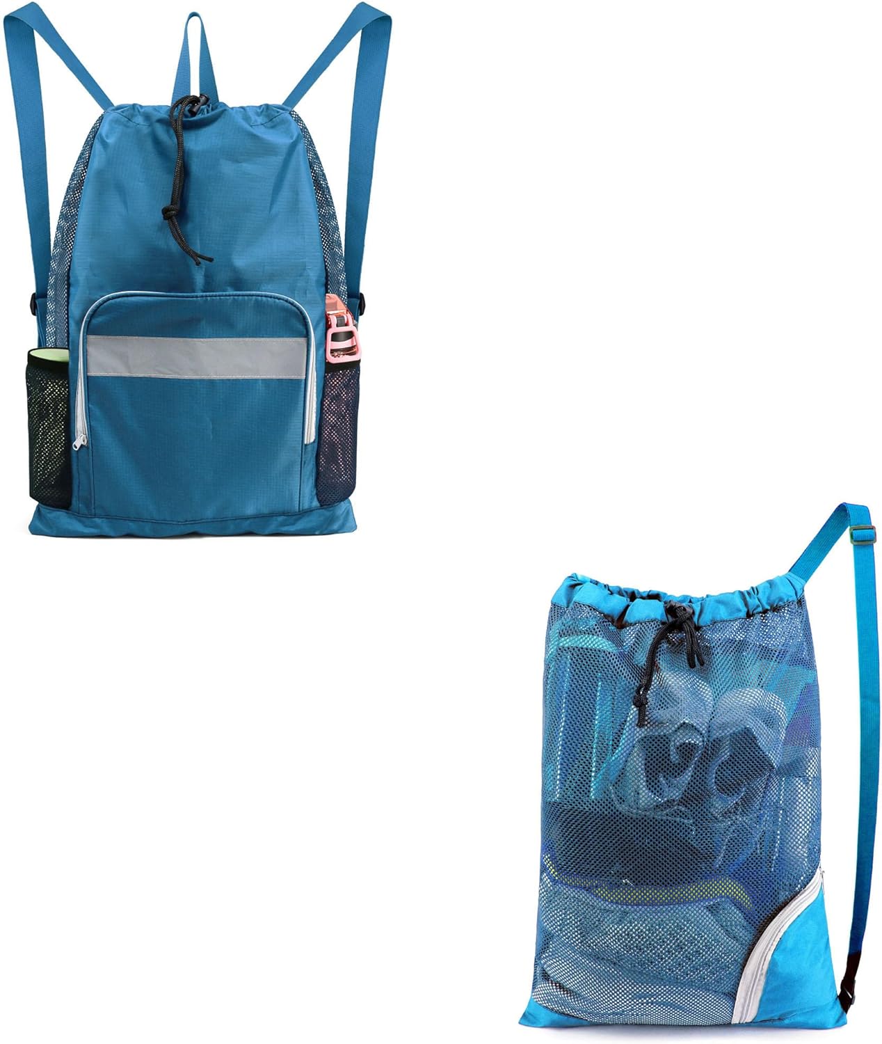 BeeGreen Mochila de gimnasio con cordón y bolsillo con cremallera, bolsa de natación para hombres y mujeres, bolsa de natación con cordón, bolsa