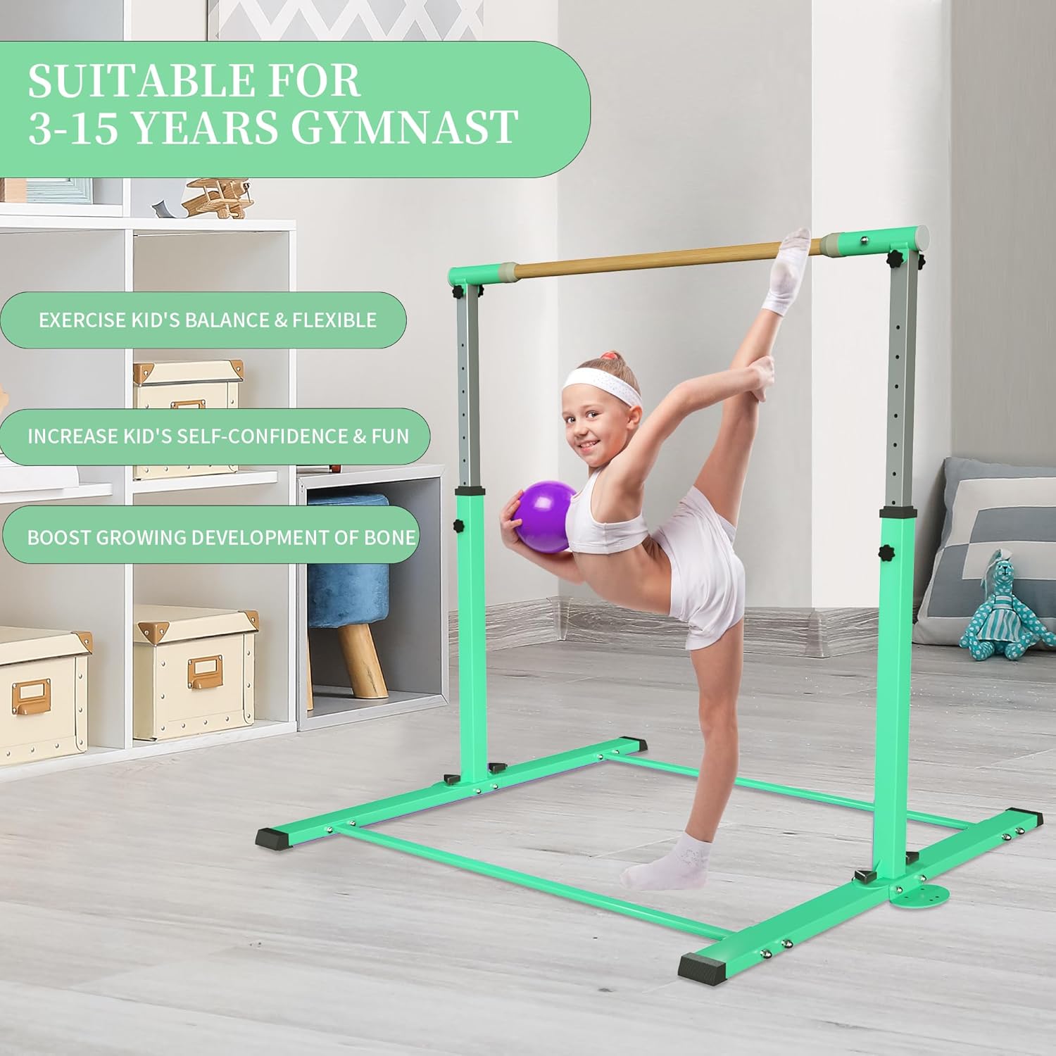 YIintruan Kip Bar de gimnasia, barra horizontal para niños y niñas, altura ajustable de 3 a 5 pies, equipo de gimnasio en casa, ideal para