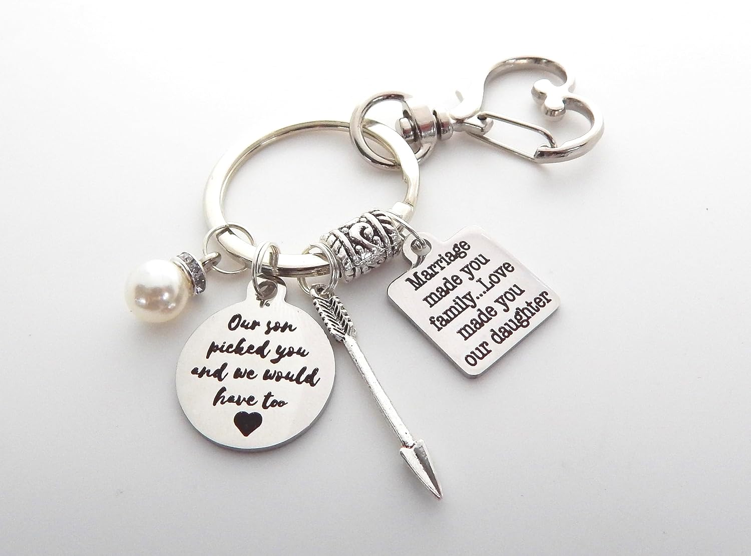 Future Daughter In Law Keychain Gift, Gift from Mother in law, Bride to Be Gift, Welcome to our Family (Our Son picked you…(Arrow))