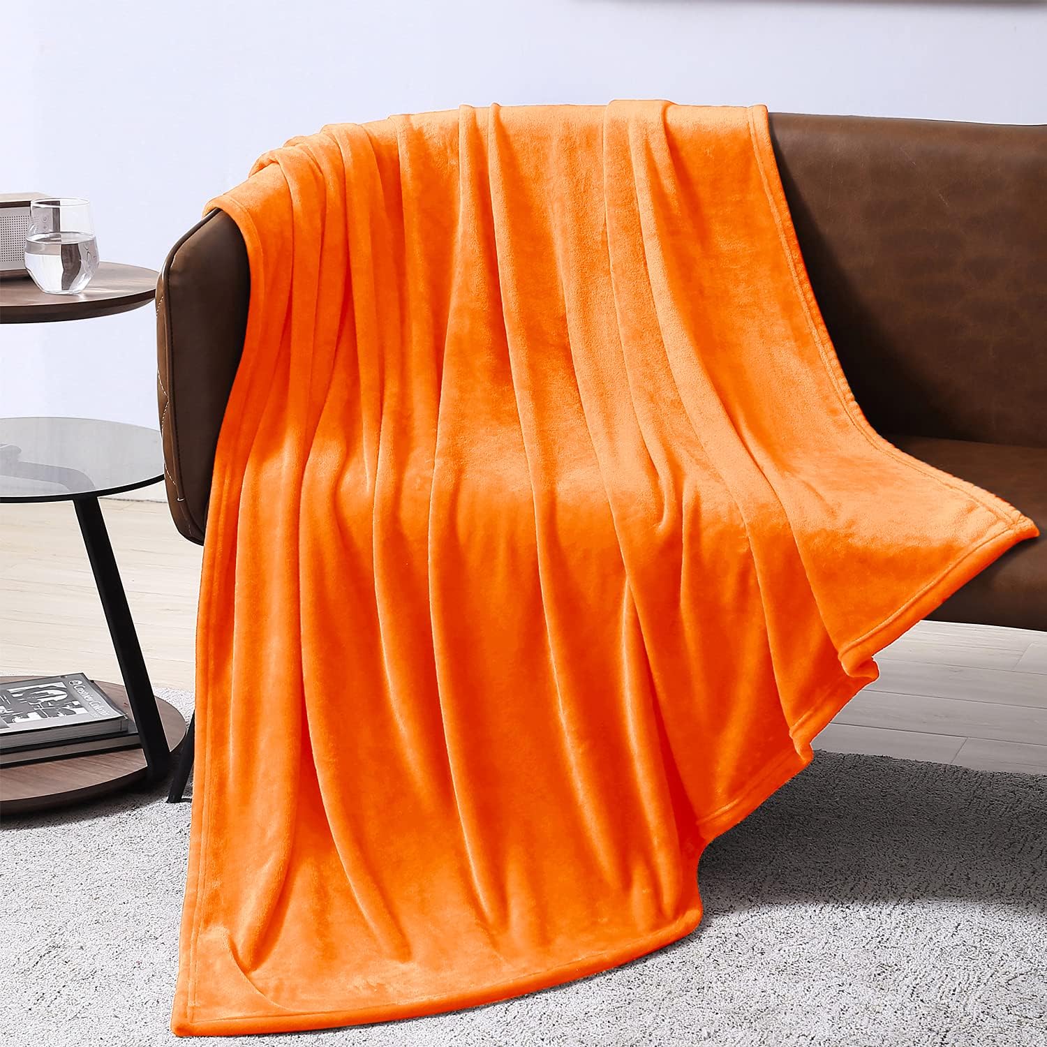 EXQ Home – Cobija de vellón, color naranja, para cama o sofá, cobija de franela de microfibra mullida para adultos o niños