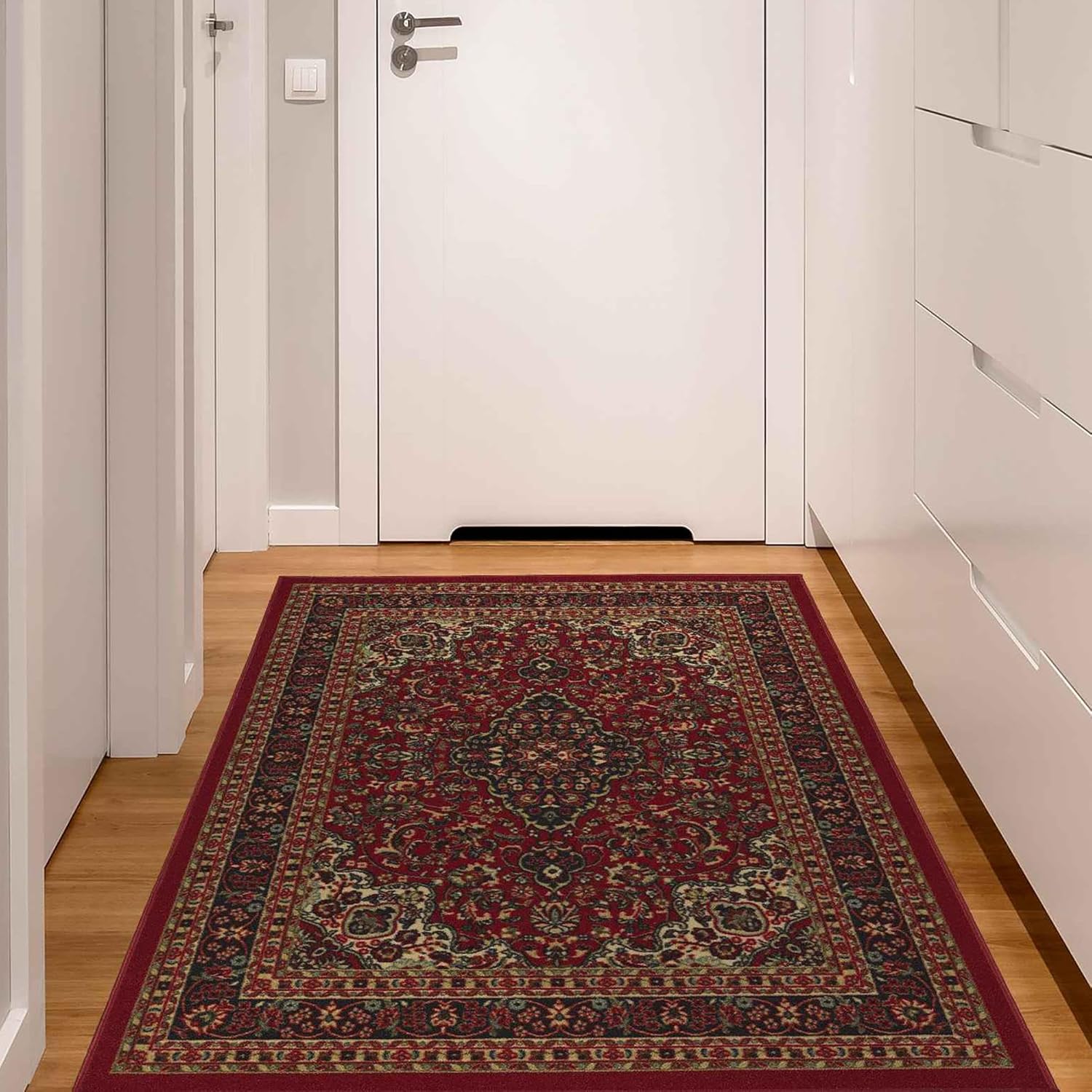 Ottomanson Ottohome Collection – Alfombra antideslizante de goma con diseño oriental, 5 x 7 pies, 5 x 6 pies 6 pulgadas, color rojo