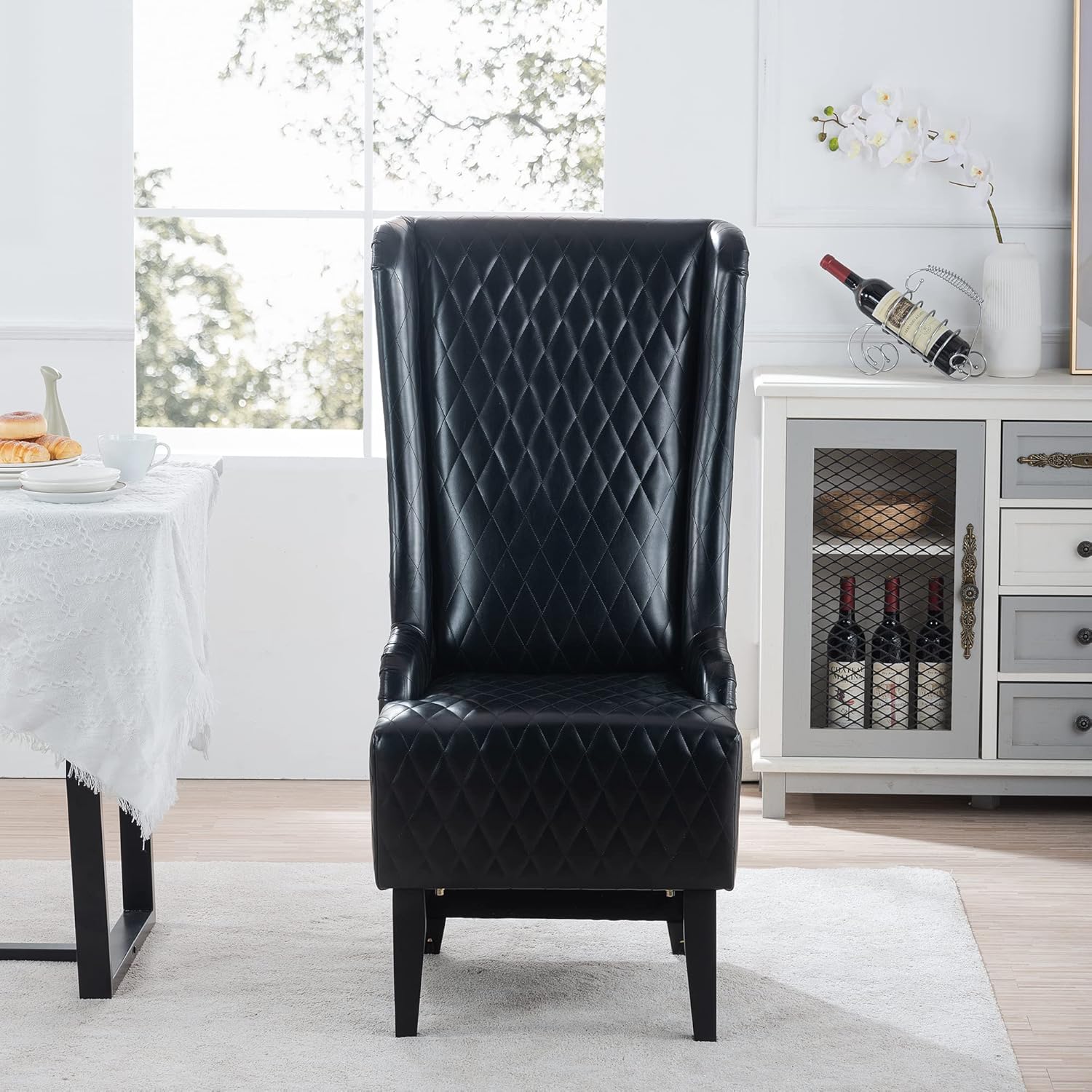 Yoluckea Silla de comedor con respaldo alto, silla de trono con respaldo retro para mesa de comedor, silla auxiliar tapizada de piel sintética para