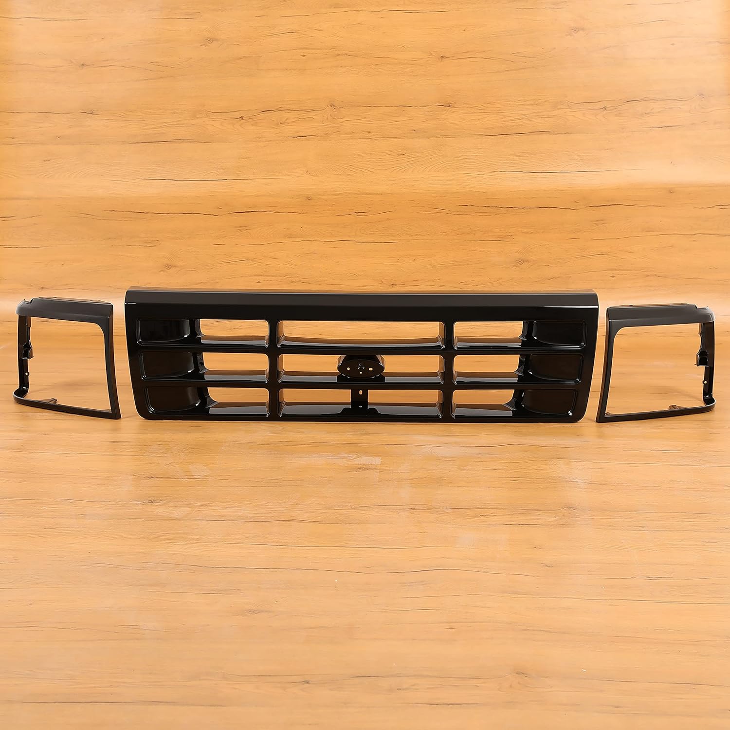 HECASA Rejilla delantera y bisel para faros delanteros compatible con Ford Bronco F-150 F-250 HD F-350 1992-1997 Reemplazo para FO1200172 FO2512131