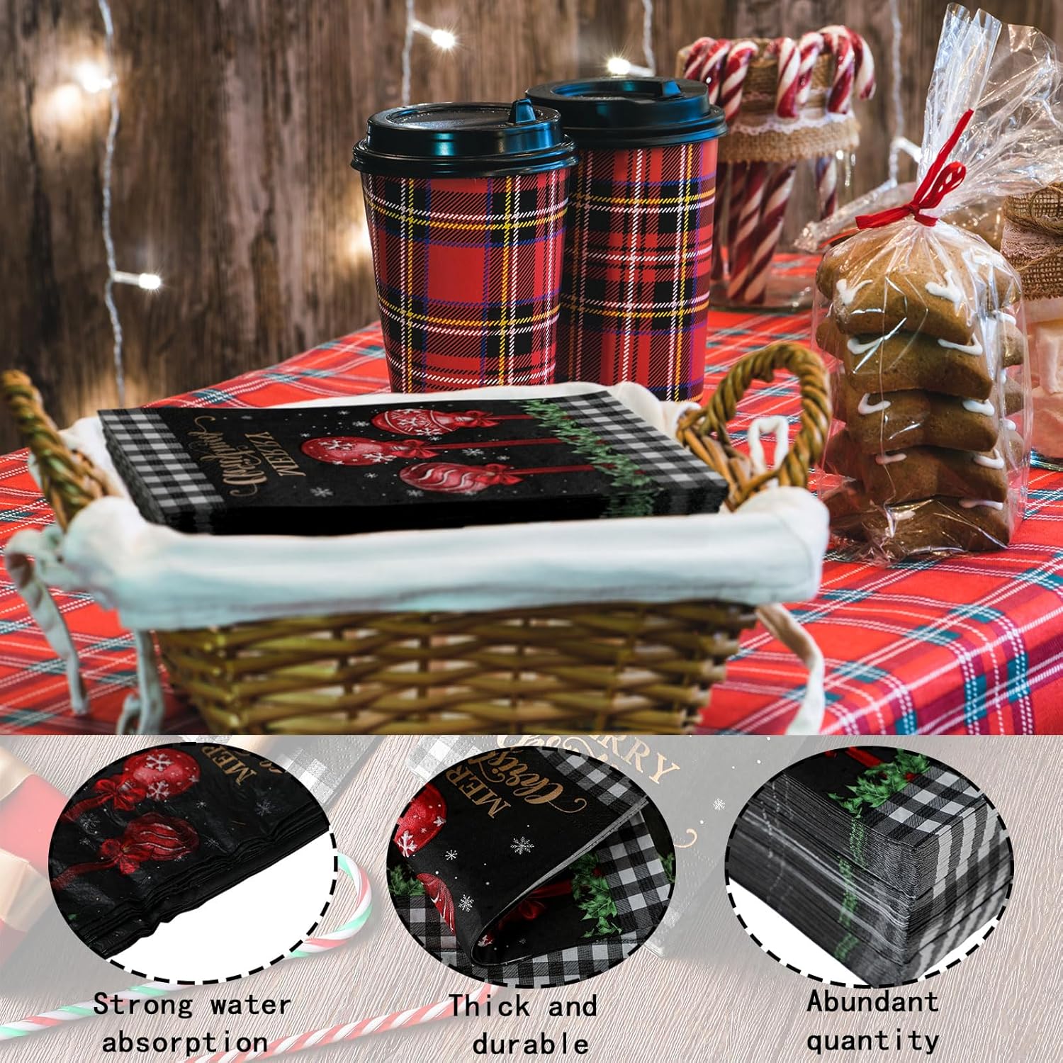 Sinmoe 200 toallas de mano desechables de Navidad para baño, diseño de búfalo a cuadros, servilletas de papel de Navidad, decoración de Navidad,