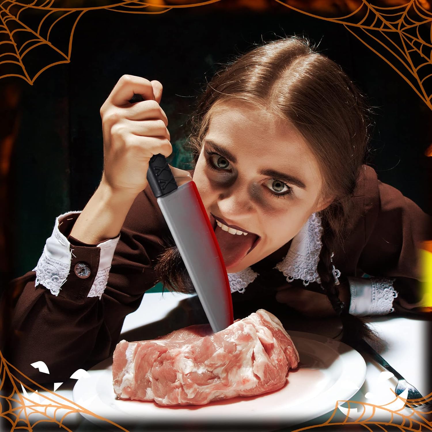 Vinsot Juego de 9 cuchillos de Halloween de plástico, cuchillo de carnicero, machete, cuchillo slasher, accesorio de disfraz, cuchillo de sangrado
