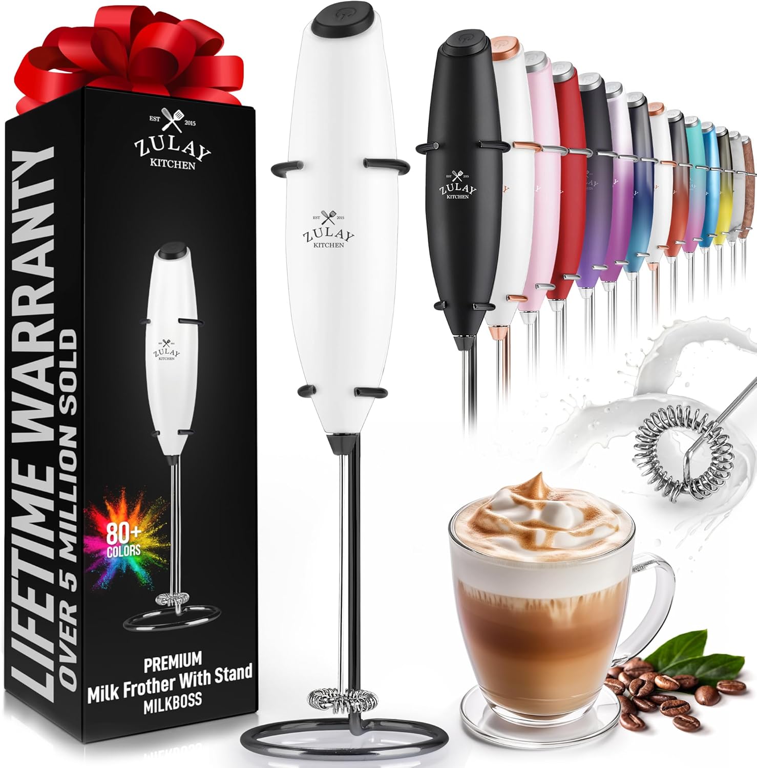 Zulay – Potente espumador de leche de mano para lattes, mezclador de bebidas para café, mini espumador para capuchino, frappé, matcha, chocolate