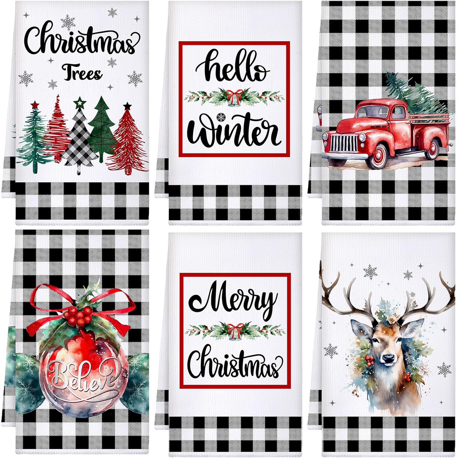 Geyoga 6 paños de cocina de Navidad de 16 x 24 pulgadas, absorbentes, paños de cocina de Navidad, decoración de cocina de Navidad para Navidad,