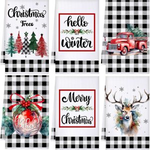 Geyoga 6 paños de cocina de Navidad de 16 x 24 pulgadas, absorbentes, paños de cocina de Navidad, decoración de cocina de Navidad para Navidad, Geyoga 6 paños de cocina de Navidad de 16 x 24 pulgadas, absorbentes, paños de cocina de Navidad, decoración de cocina de Navidad para Navidad,