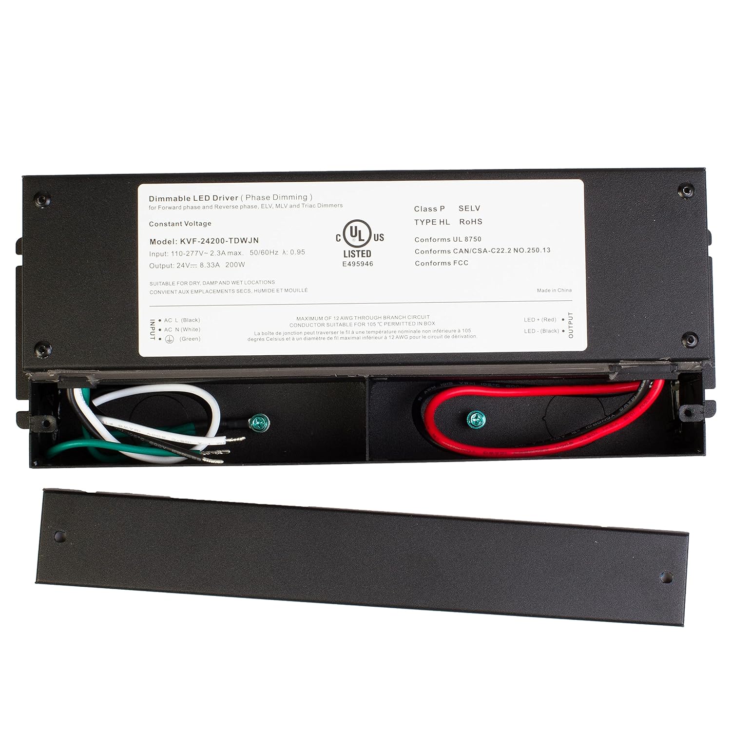 Controlador regulable Triac de 24 V con certificación UL de 200 W, 110 V – 277 V, transformador de CA, fuente de alimentación de voltaje constante