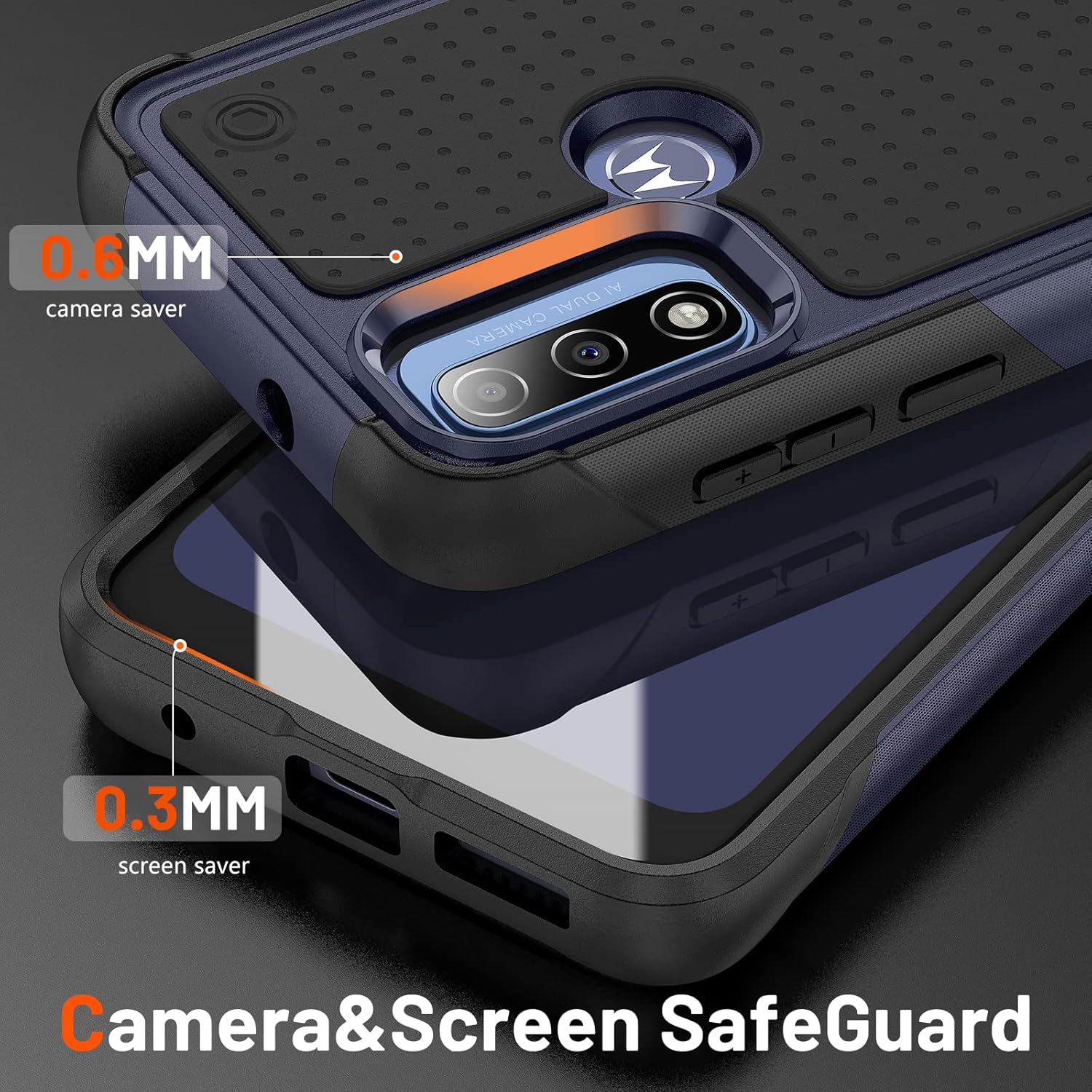 Jeylly Funda para Moto G Pure, Moto G Power 2022, Moto G Play 2023 2 protectores de pantalla de vidrio templado 360 cuerpo completo delgado a prueba
