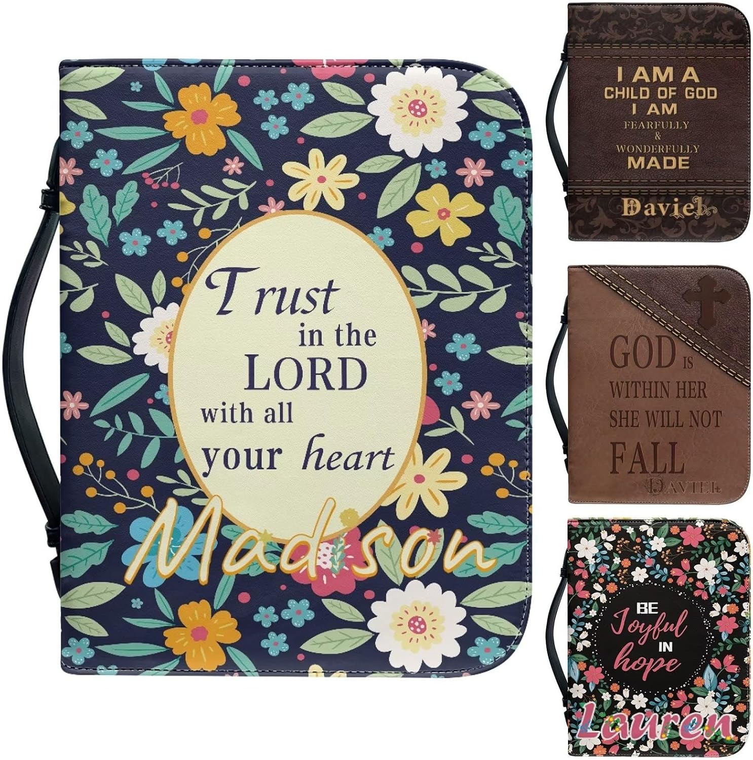 Tuoxiukan Funda de Biblia personalizada con imagen de piel sintética para mujeres y hombres, bolsa de mano para la Biblia, accesorios escolares para
