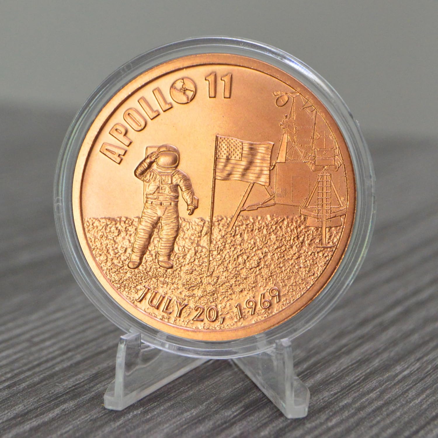 Apollo 11 Moneda de lingotes redondos de cobre puro .999 de 1 oz en cápsula – COA por Heavenly Metals