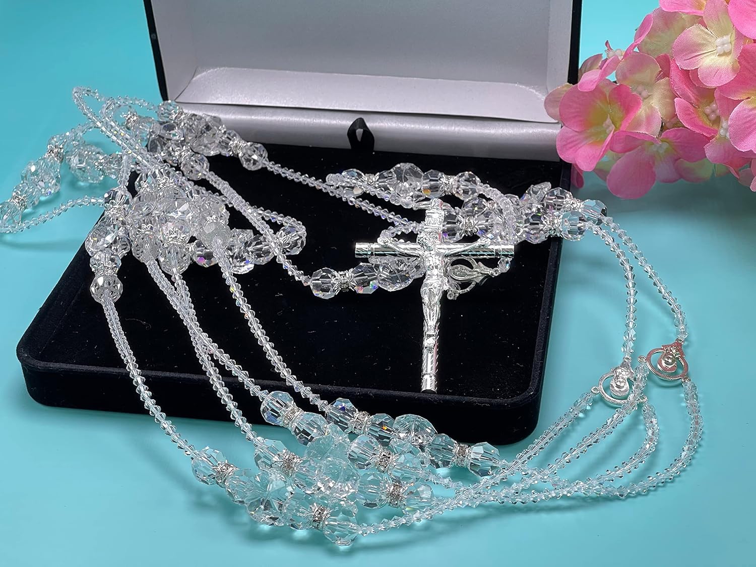San Joaquin Creations Lazo de boda de cristal plateado AcentosLazo De Boda Crystal Cortado terminado con acentos en plataboda Rosario, Cristal