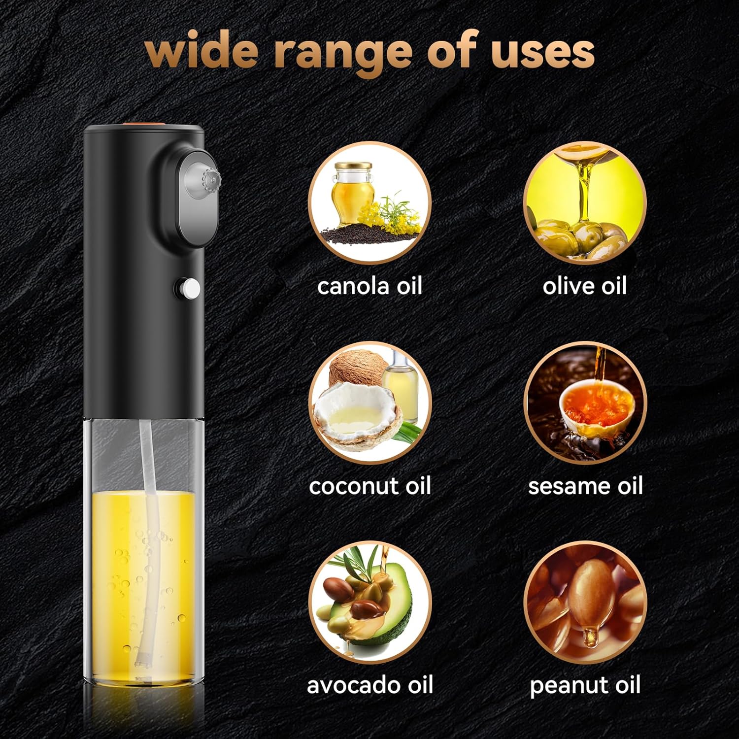 MISSOLO Pulverizador de aceite para cocinar, pulverizador eléctrico de aceite de oliva, pulverizador de aceite de vidrio de 6.8 fl oz, rociador de