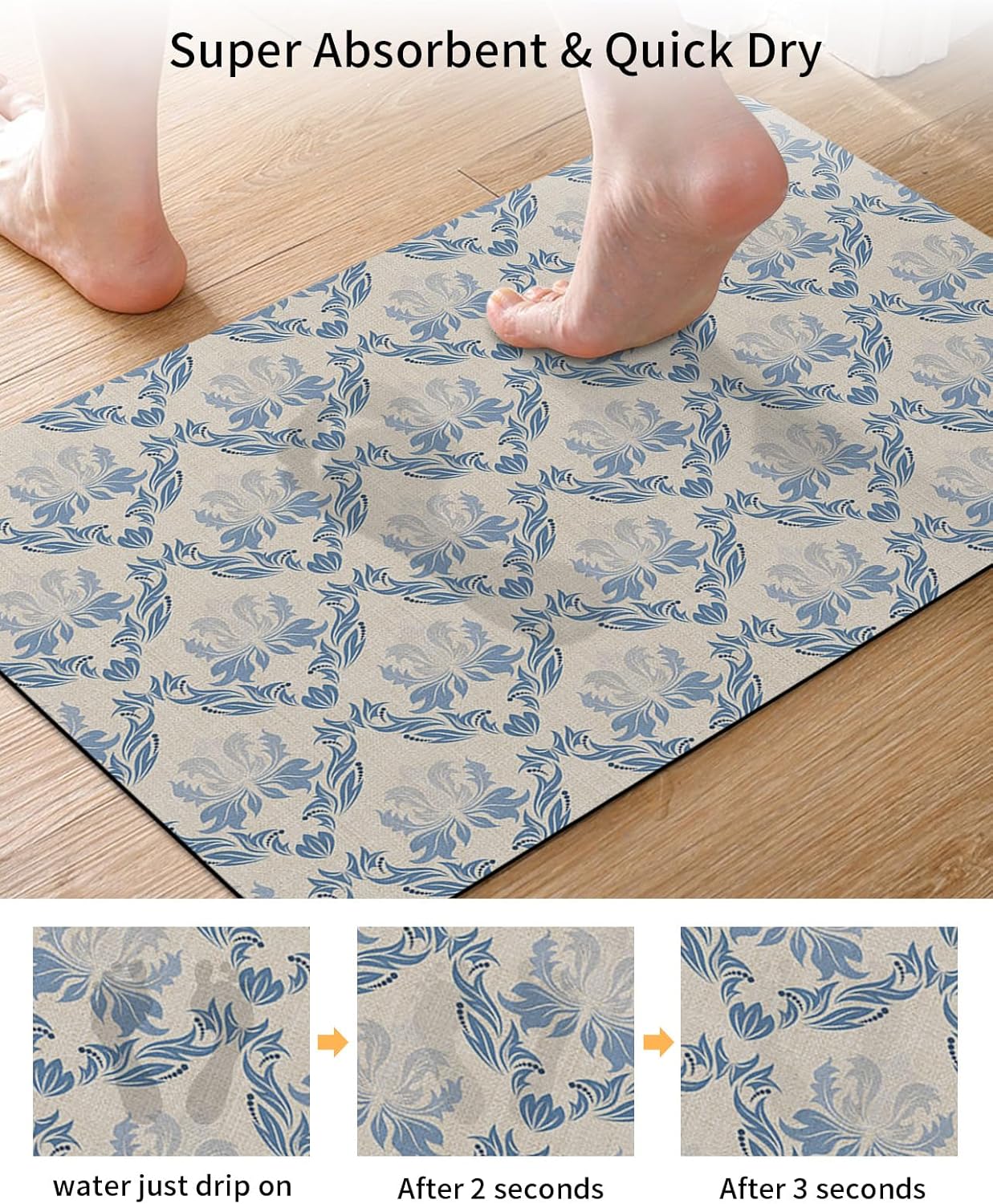 Tapete de baño azul europeo para bañera, antideslizante, de secado rápido y absorbente, tierra de diatomeas, fregadero de cocina, ducha, lavable,