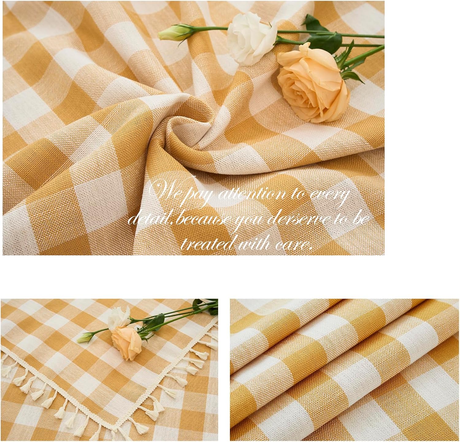Mantel rectangular rectangular a cuadros de búfalo para primavera, verano, picnic, cocina, comedor (55 x 70 pulgadas, amarillo y blanco)