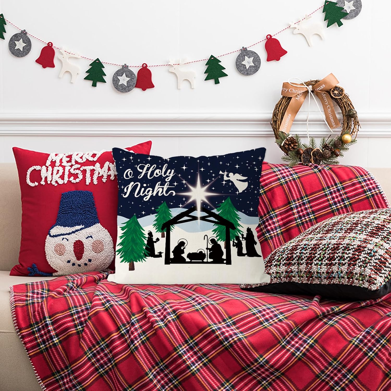 GAGEC Fundas de almohada de Navidad de 18 x 18 pulgadas, fundas de almohada de escena de nieve de Jesús, fundas de almohada de Navidad, invierno,