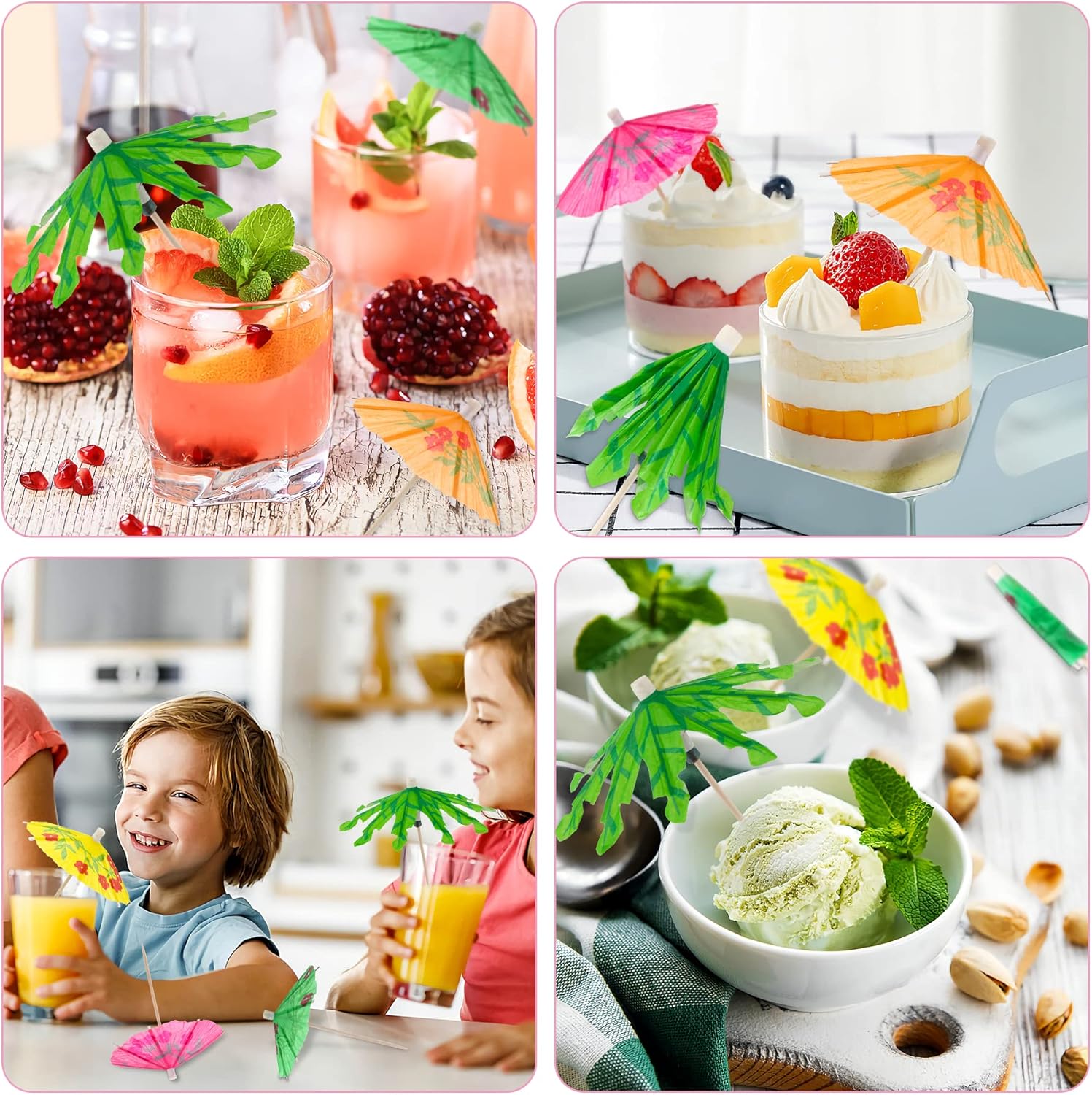 UPINS 100 piezas de sombrillas de bebida para cóctel, palmera de coco tropical verde, sombrillas de papel, sombrillas de cóctel para cupcakes,