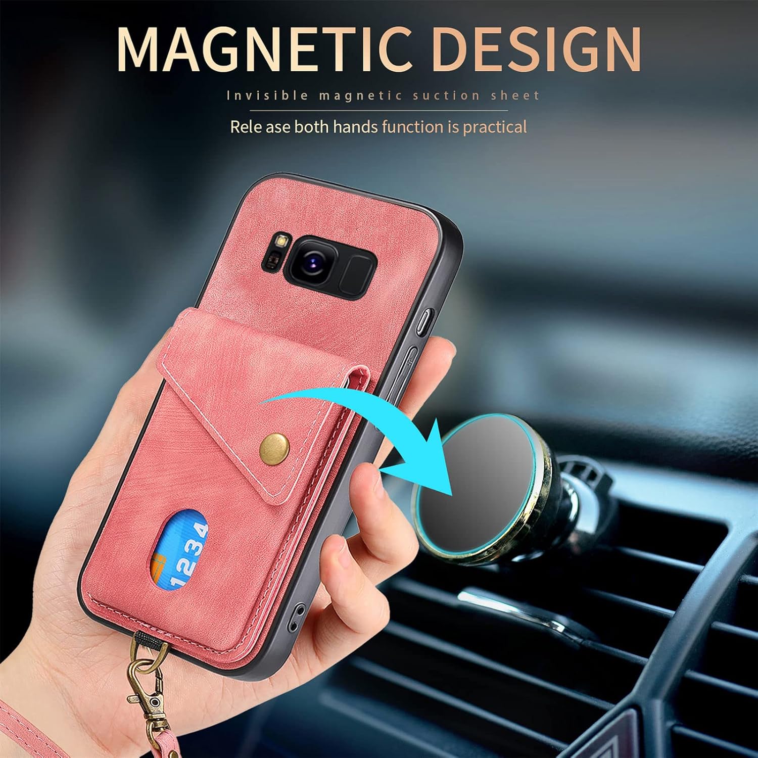 Asuwish Funda para teléfono Samsung Galaxy S8 Plus con protector de pantalla de vidrio templado y correa para la muñeca, soporte para tarjeta de