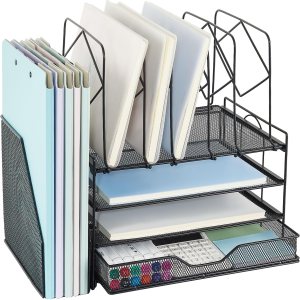 Spacrea Desk Organizers and Accessories, 4-Tier Letter Trays Paper Organizer with File Holder and Drawer, File Organizer for Home Office Supplies Spacrea Desk Organizers and Accessories, 4-Tier Letter Trays Paper Organizer with File Holder and Drawer, File Organizer for Home Office Supplies