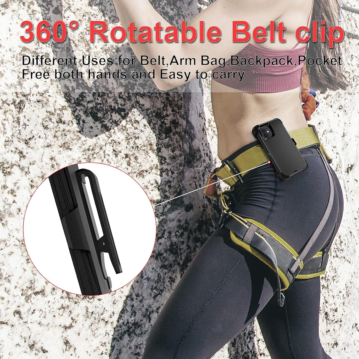 Funda para iPhone 12 con clip para cinturón y 2 protectores de pantalla, resistente de grado militar, funda de cuerpo completo (negro)