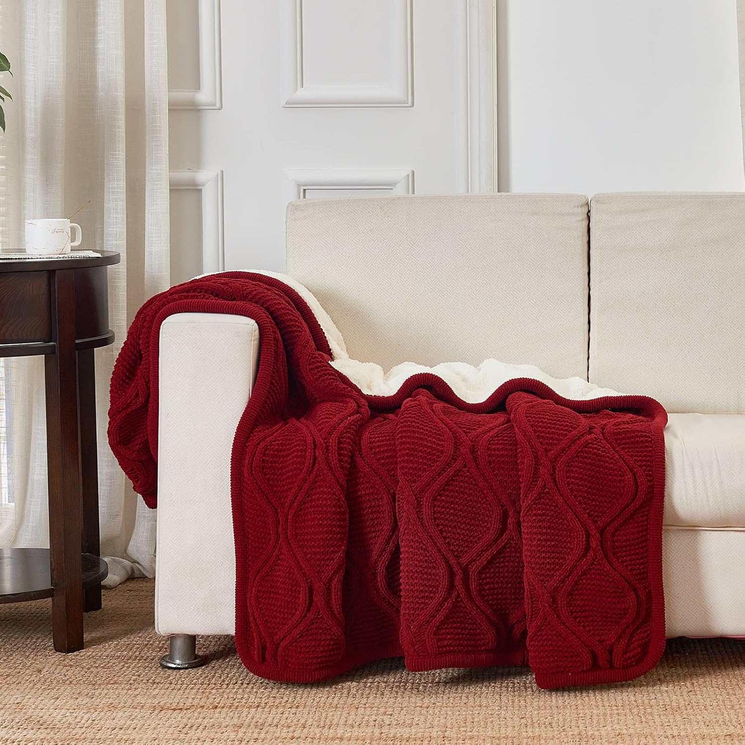 Longhui bedding Manta de punto trenzado de chenilla, gruesa, suave, grande, acogedora manta de vellón tejida para sofá, cama, grande, 51 x 63