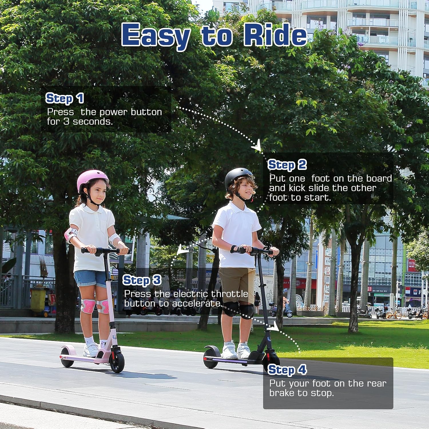 Caroma Patinete eléctrico E32E35 para niños, altura y velocidad ajustables, motor de 150 W, scooter eléctrico para niños de 6 a 12, 10 Mph y 7