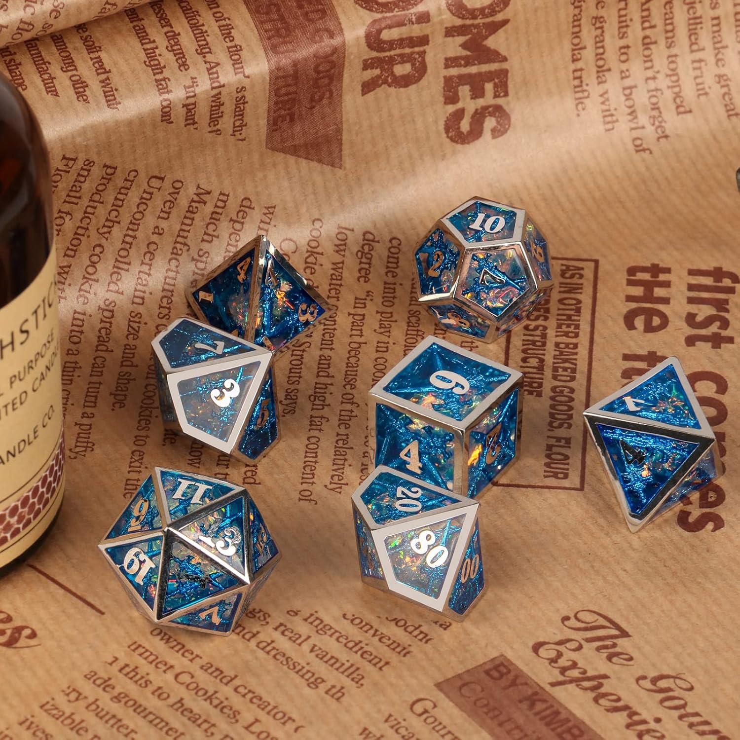Dados DND, dados de metal huecos D&D, dados de resina de doble espada con caja de regalo para juegos de mazmorras y dragones, 7 piezas de dados