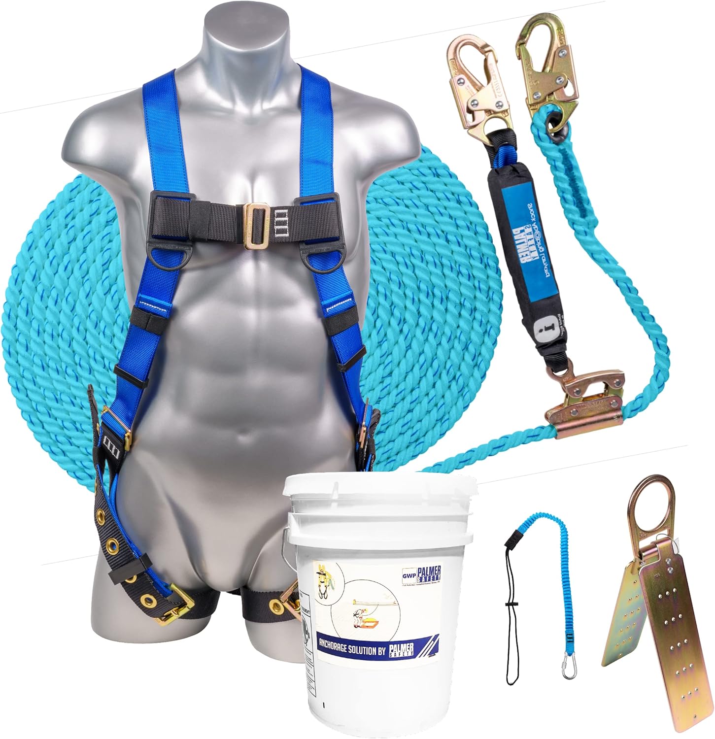 Palmer Safety V5504 Kit de techado, arnés de construcción, conjunto de línea de vida vertical y bolsa de lona