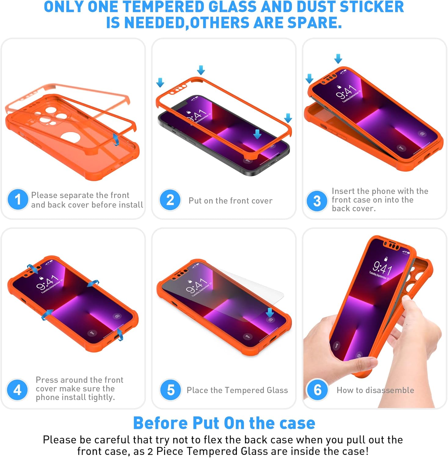 ORETECH Funda para iPhone 13 Pro Max, con 2 protectores de pantalla prueba de caídas de grado militar de 10 pies protección de cámara 360 a prueba