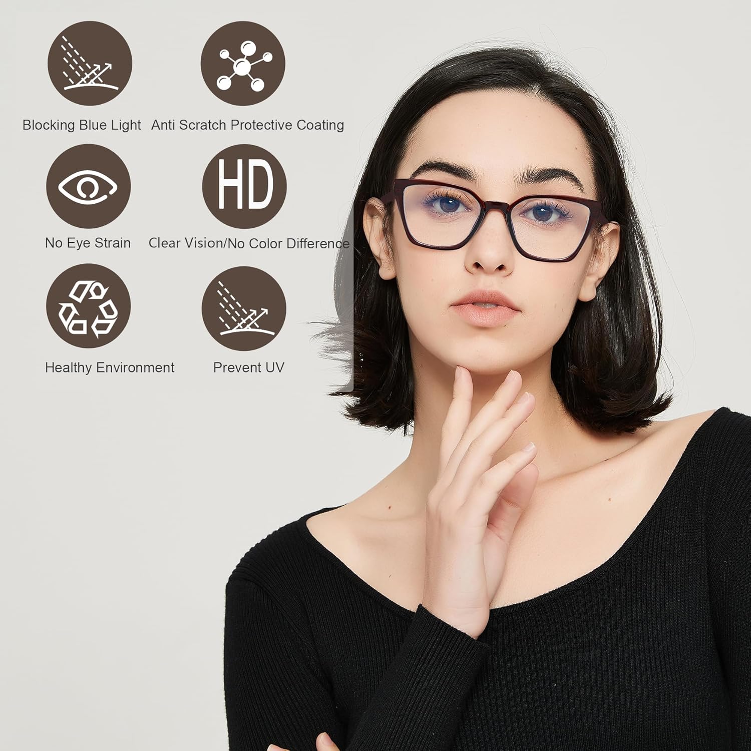 EYEURL Lectores de gran tamaño para mujer, paquete de 5 lentes de lectura con bloqueo de luz azul para mujer + 1.25 marcos cuadrados de moda con