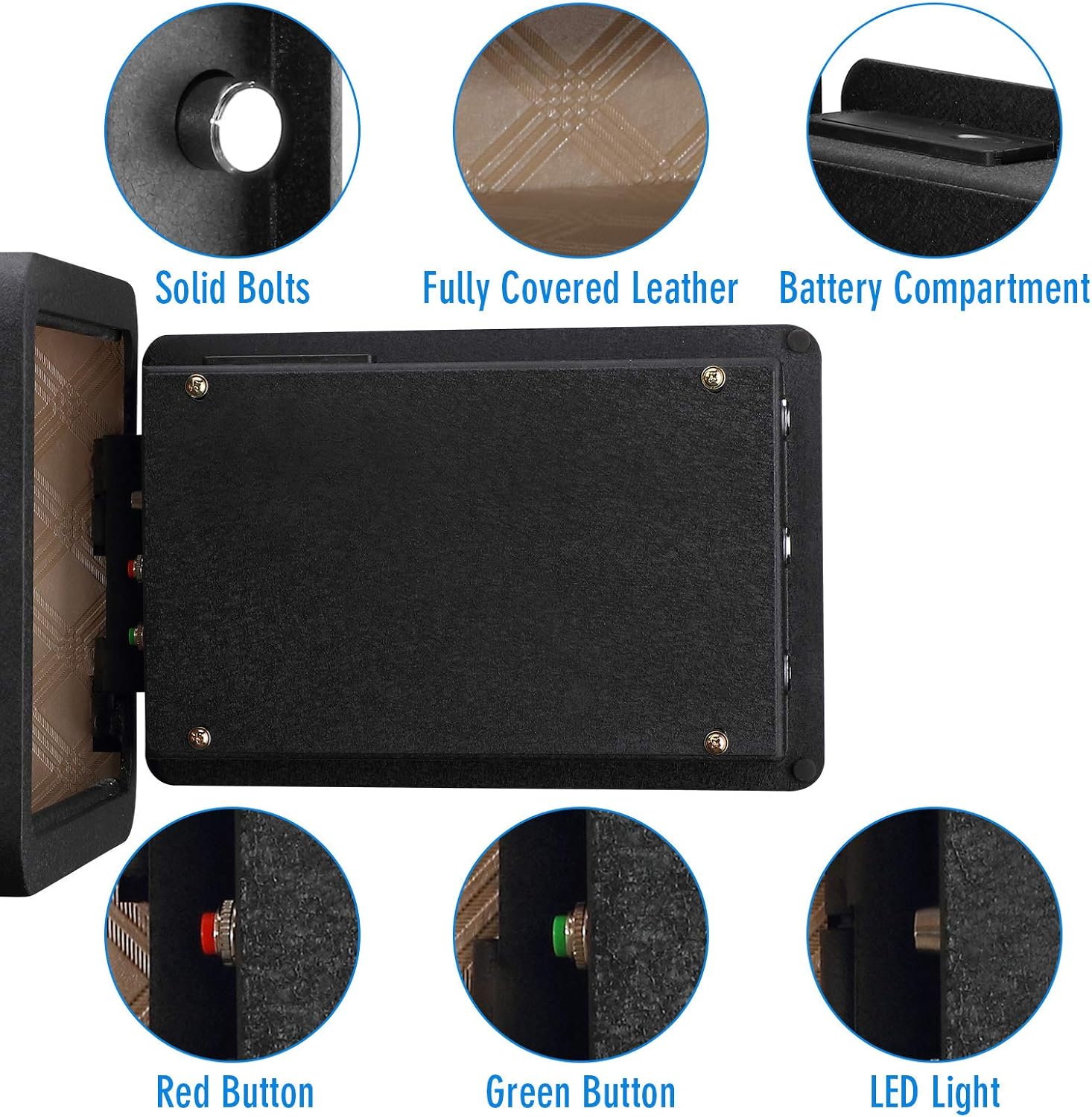 Tenamic Caja de seguridad biométrica de huellas dactilares, 0.85 pies cúbicos, impermeable, con luz de inducción y cuero, acero de aleación sólida
