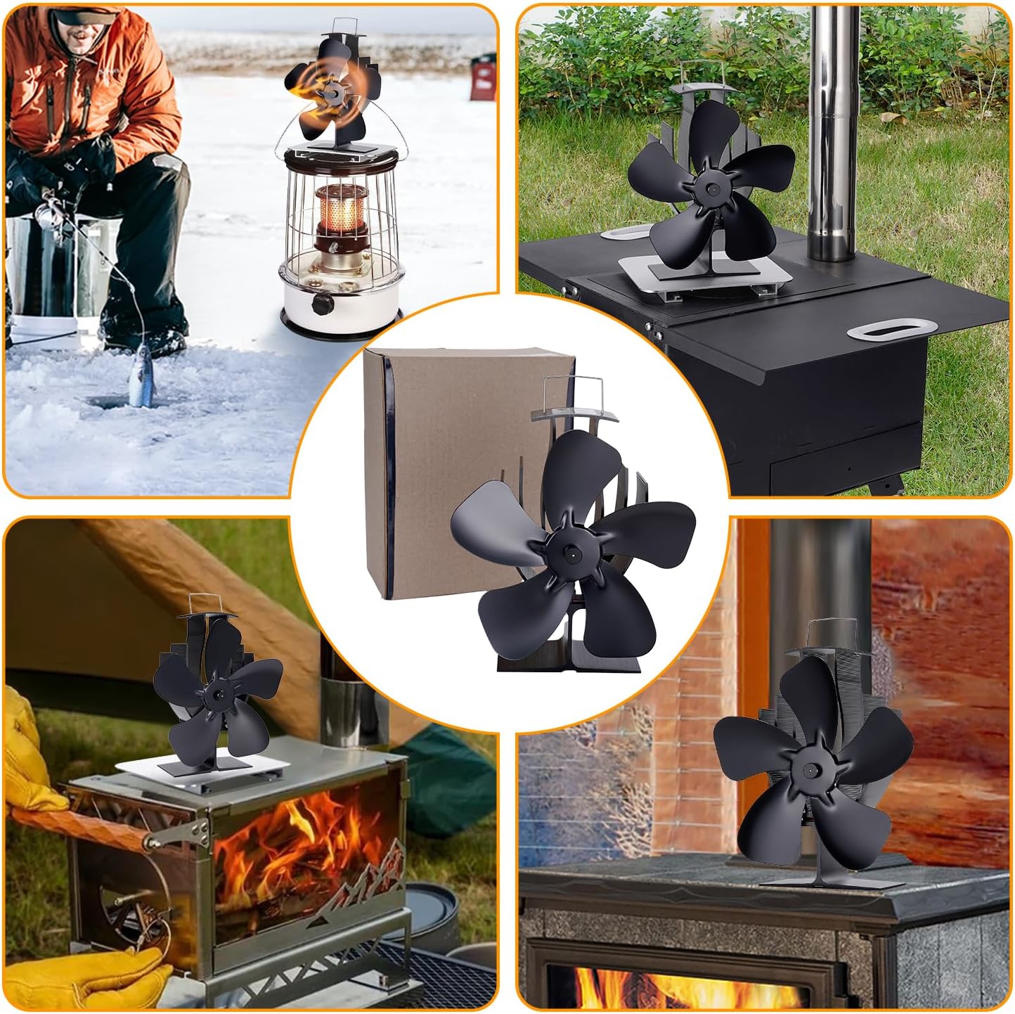 JIMBON Ventilador de estufa de leña, ventilador de chimenea de 5 cuchillas, ventilador de estufa de calor Slient para estufa de gaspelletleña,