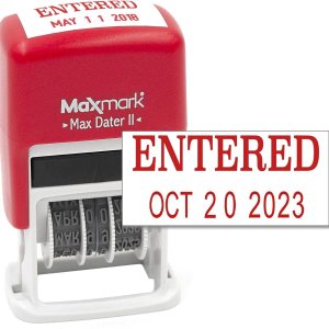 MaxMark Sello de oficina de goma autoentintado con frase y fecha introducidas, tinta roja (Max Dater II), banda de 12 años MaxMark Sello de oficina de goma autoentintado con frase y fecha introducidas, tinta roja (Max Dater II), banda de 12 años