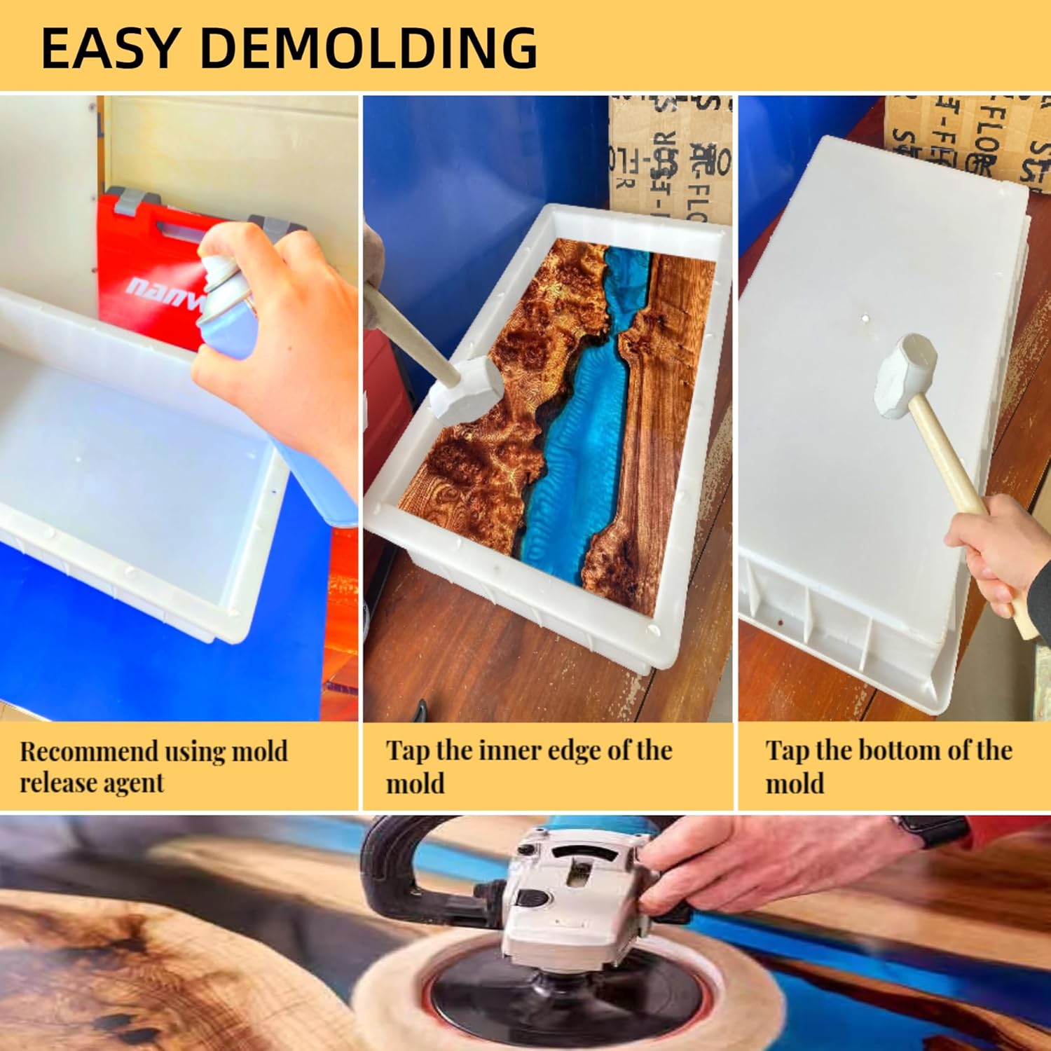 KONBANZE Moldes de resina epoxi, moldes reutilizables para mesa de río, moldes para resina, suministros de resina para uso de bricolaje, molde de
