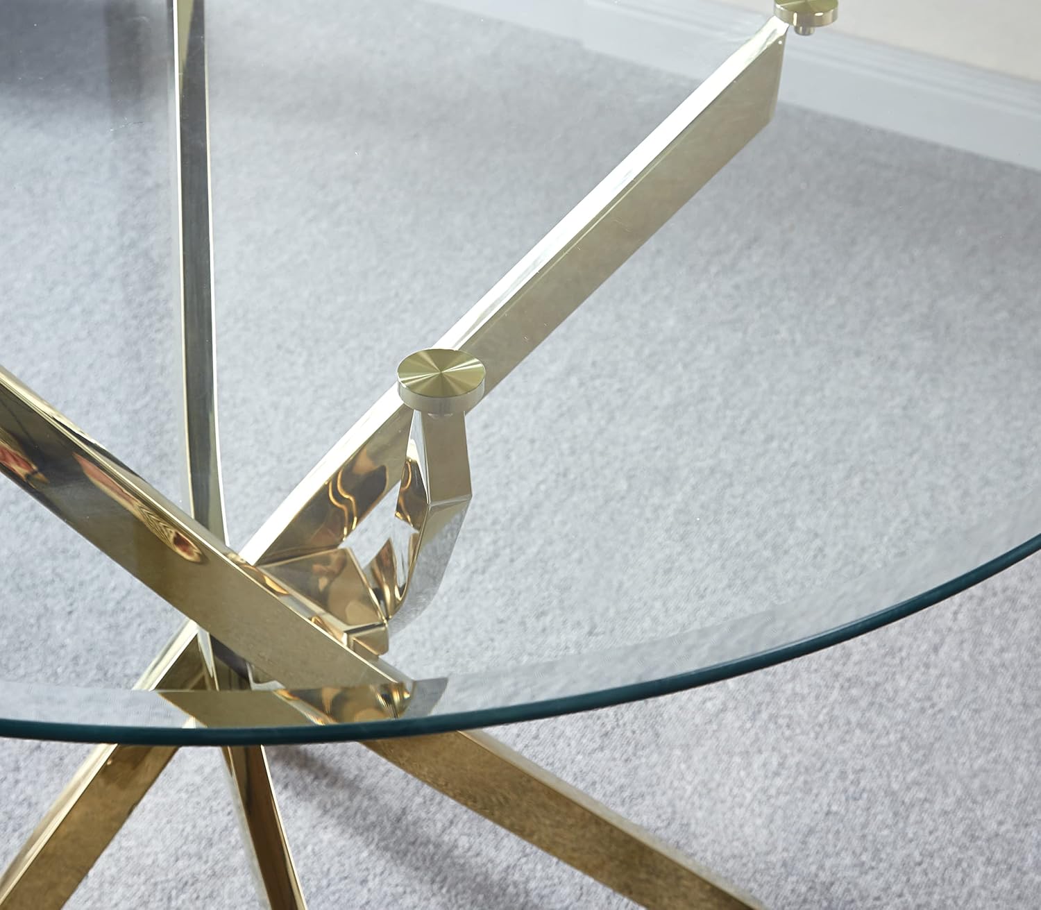 Mesa de comedor redonda de 36 pulgadas, mesa de comedor moderna con base de acero inoxidable dorado, mesa de comedor circular de vidrio templado