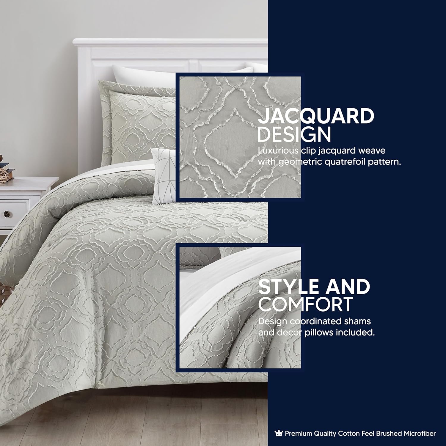 Chic Home Jane – Juego de edredón de 5 piezas con clip, diseño geométrico de cuadrifolio jacquard, fundas de almohada decorativas incluidas, King,