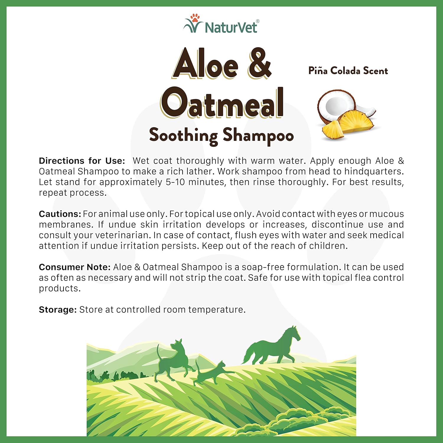 NaturVet Champú calmante de aloe y avena para perros y gatos 16 oz