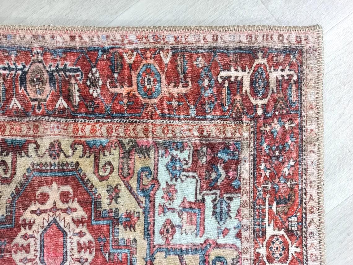 Fame Rugs Alfombras vintage bohemias para sala de estar, dormitorio, rojo apagado, 2 pies 4 pulgadas x 9 pies 8 pulgadas