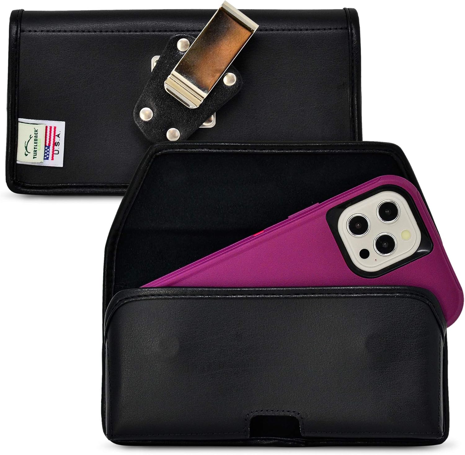 Turtleback Funda para cinturón diseñada para iPhone 12 Pro Max 5G (2020) se adapta con OB Defender o fundas voluminosas, funda de cuero negro con