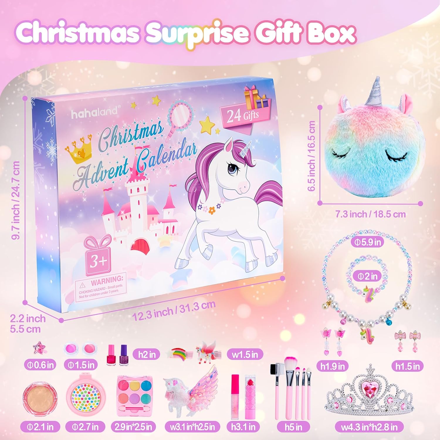 Calendario de Adviento de maquillaje 2023 para niñas, joyería de 24 días, maquillaje de unicornio, calendario de cuenta regresiva de Navidad, juego