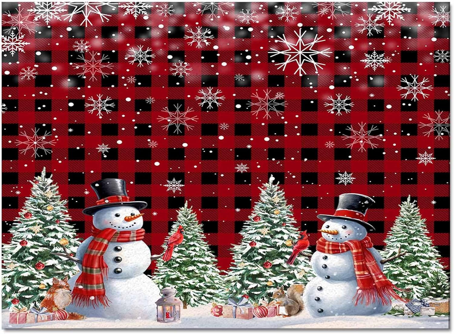 Alfombra de área de muñeco de nieve de Navidad, árbol de Navidad, copos de nieve, rojo y negro, a cuadros, antideslizante, lavable, alfombra para
