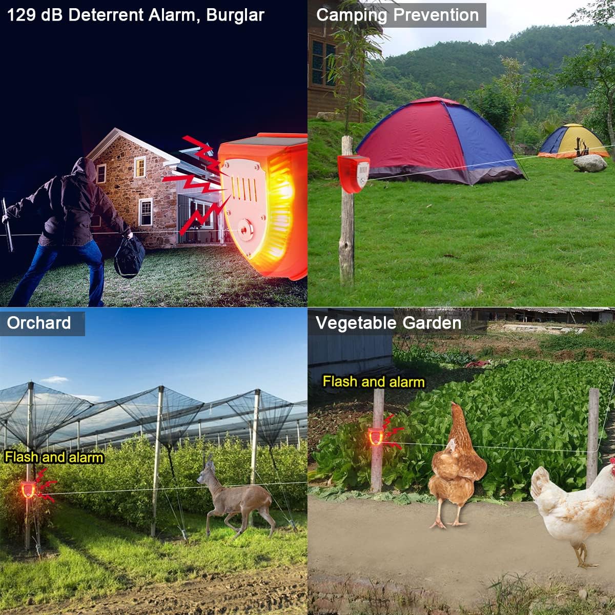 Alarma de viaje antirroboantiintrusión, sirena solar de sonido y luz para interiores y exteriores, 129dB DIY hogarcampamentoalarma de seguridad